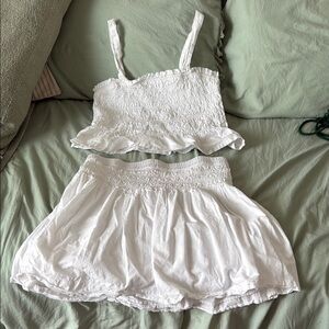White Smocked Crop Top and Skirt Set